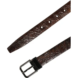 Brown Leather Silver Tone Metal Buckle Belt