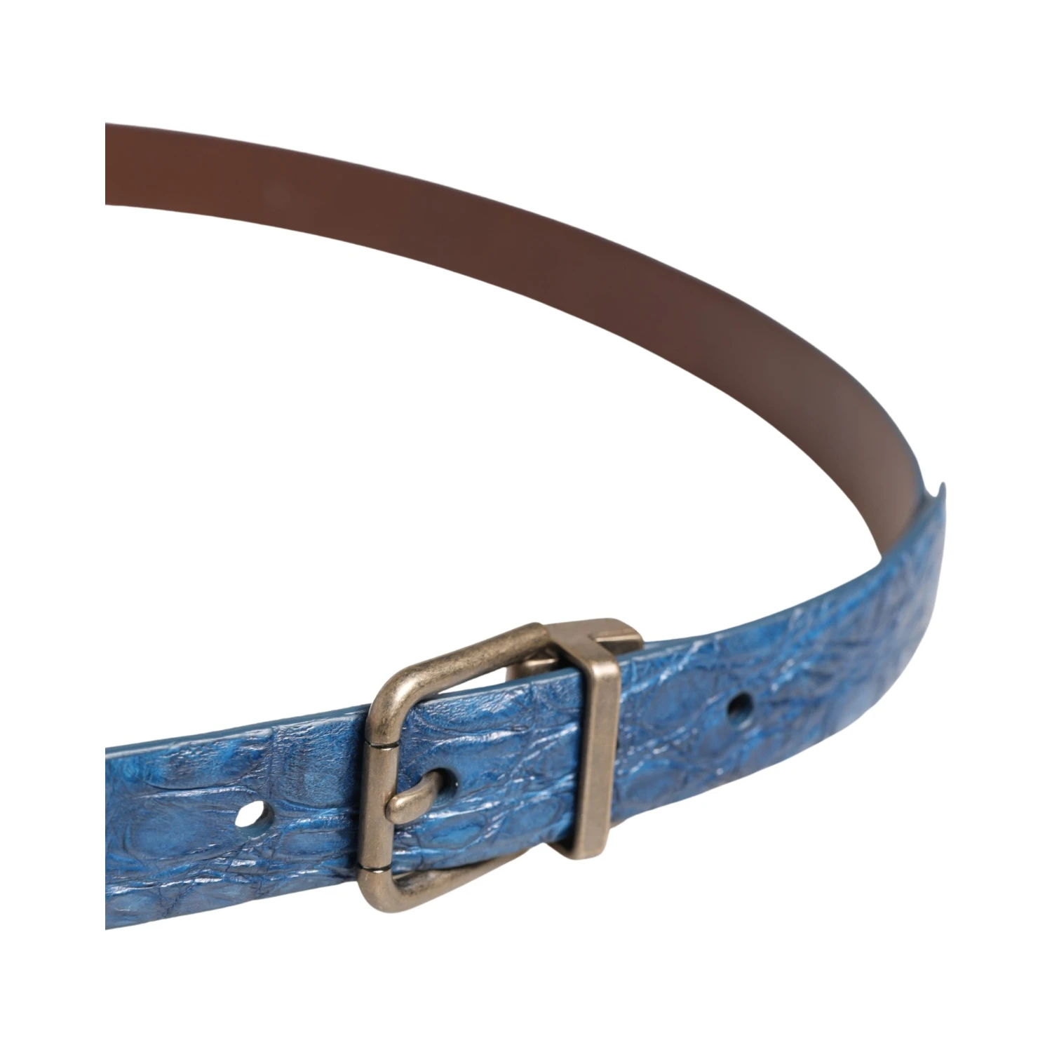 Navy Blue Leather Gold Tone Metal Buckle Belt