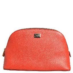 Orange Beige Leather DG Logo Zip Around Hand Purse Wallet