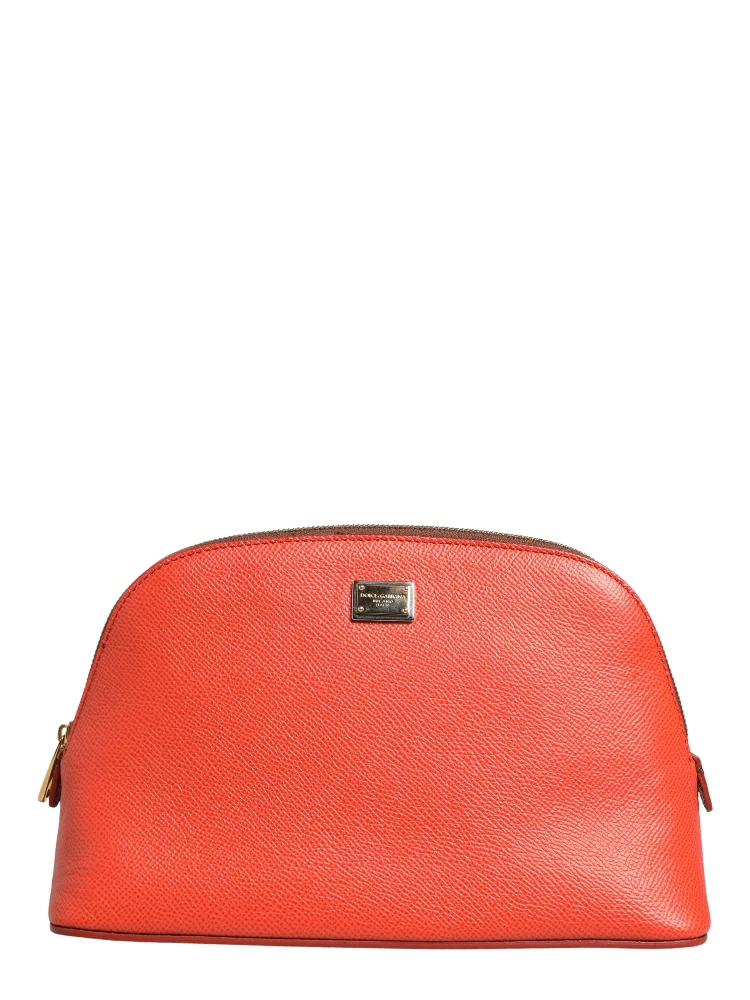 Orange Beige Leather DG Logo Zip Around Hand Purse Wallet