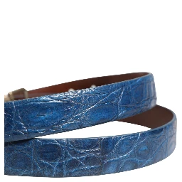 Navy Blue Leather Gold Tone Metal Buckle Belt