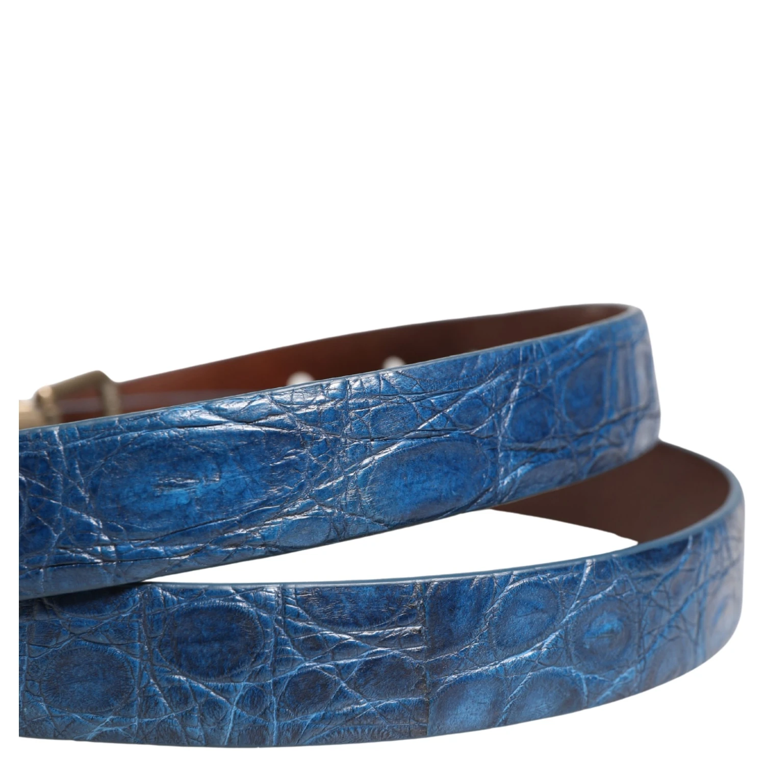 Navy Blue Leather Gold Tone Metal Buckle Belt