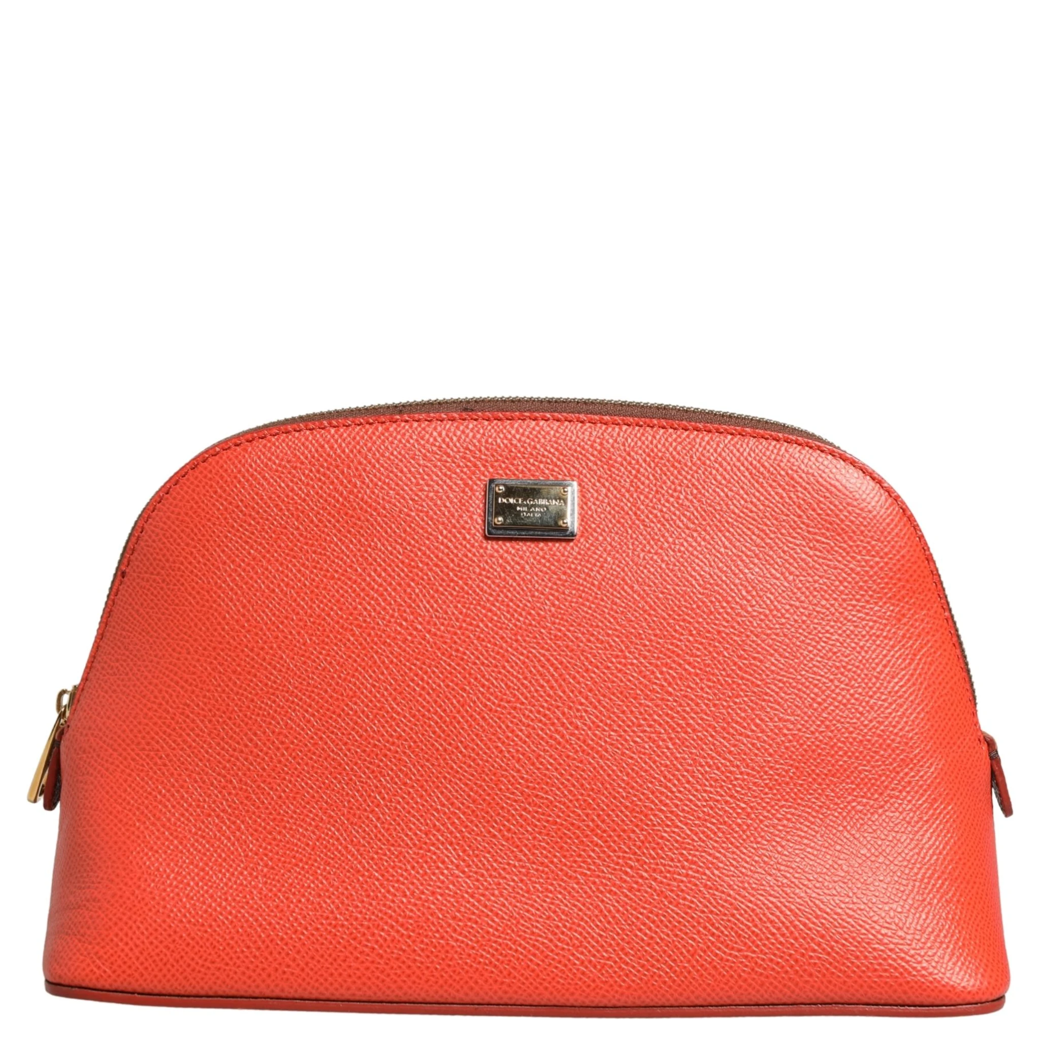 Orange Beige Leather DG Logo Zip Around Hand Purse Wallet