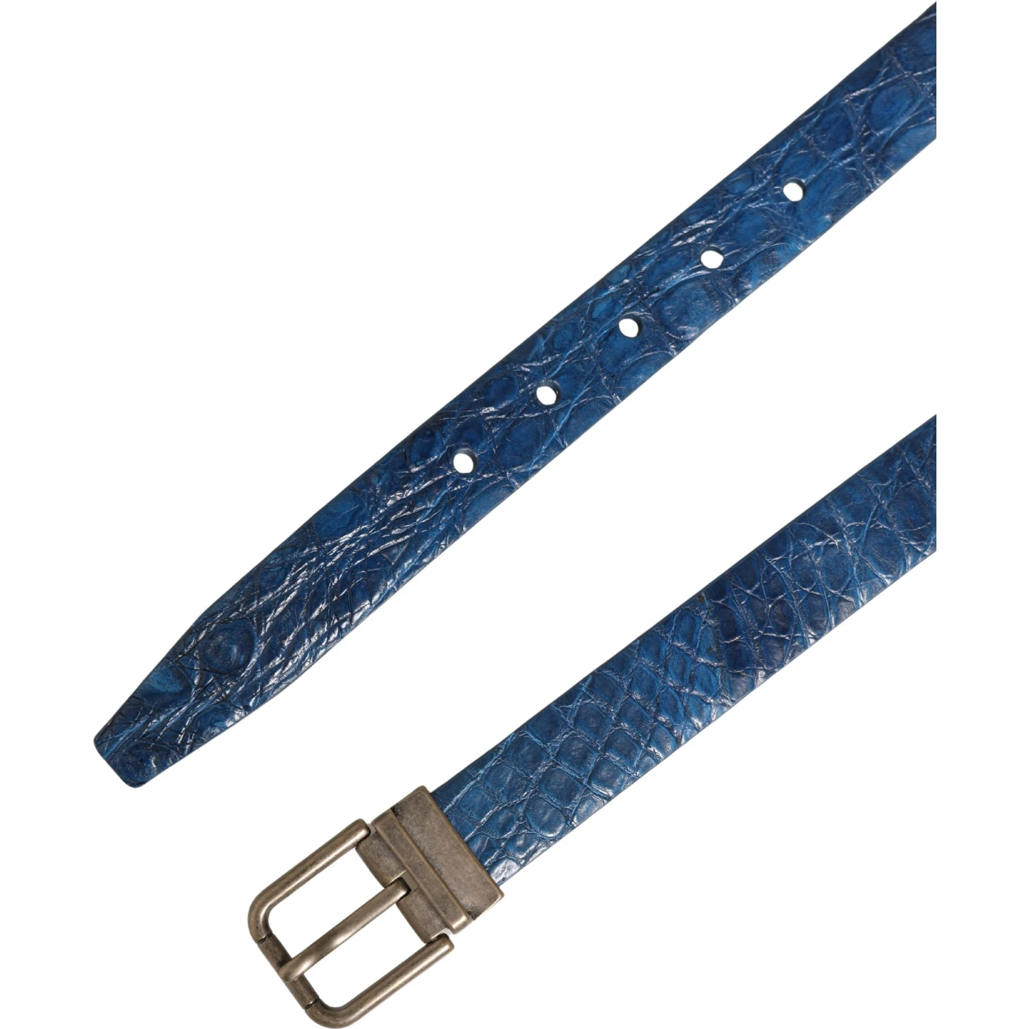 Navy Blue Leather Gold Tone Metal Buckle Belt
