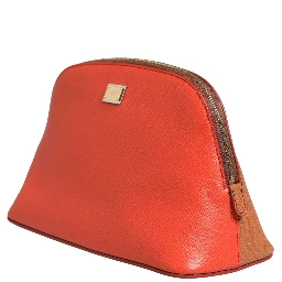 Orange Beige Leather DG Logo Zip Around Hand Purse Wallet