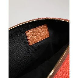 Orange Beige Leather DG Logo Zip Around Hand Purse Wallet