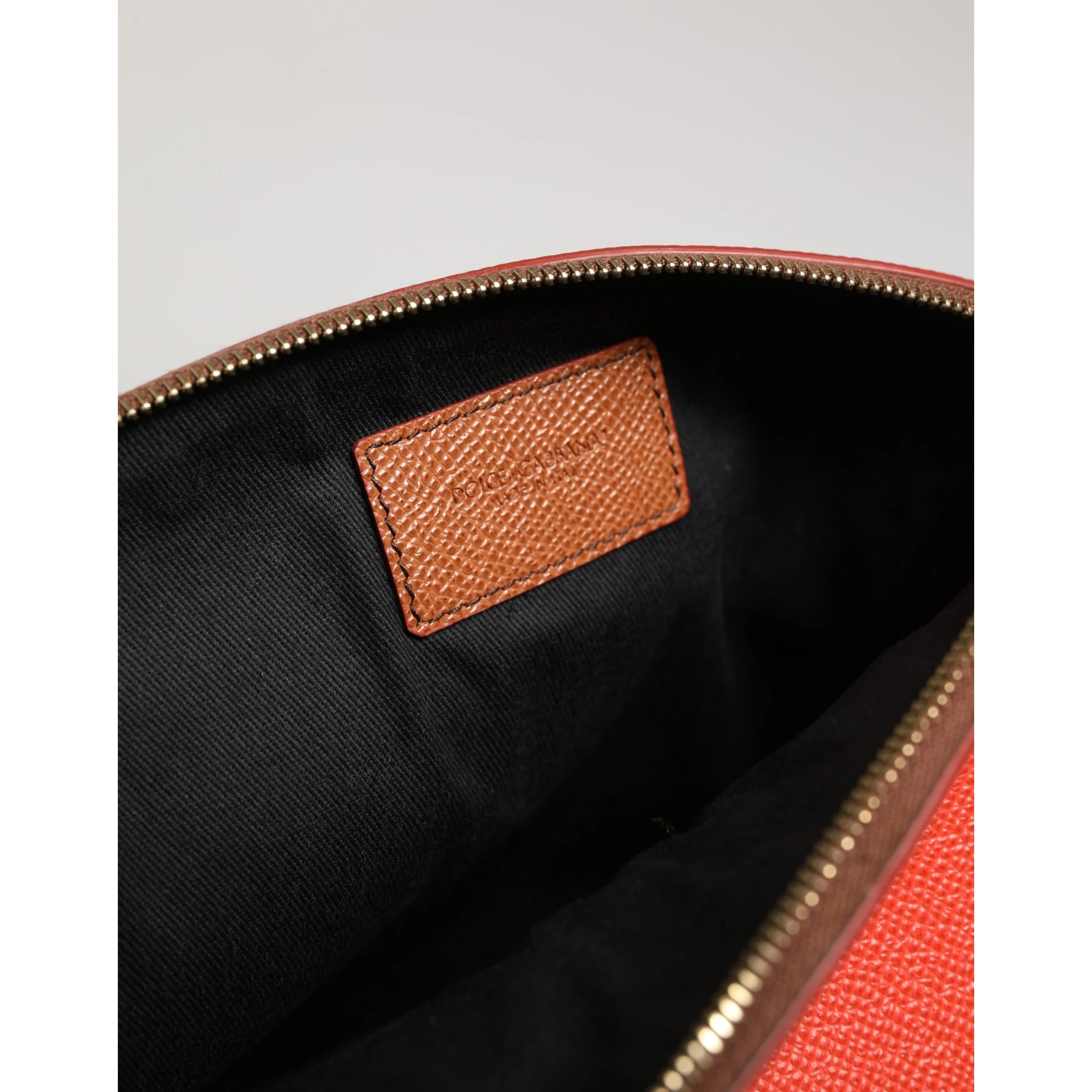 Orange Beige Leather DG Logo Zip Around Hand Purse Wallet