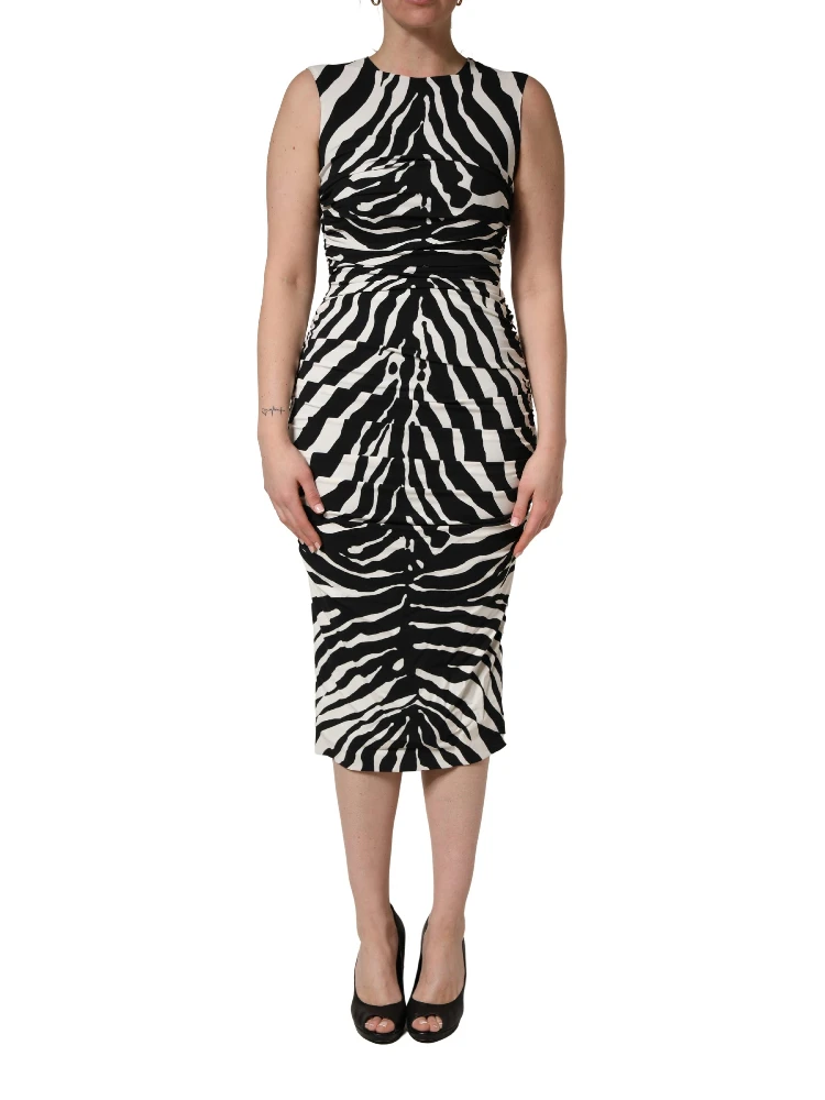 Black White Zebra Cady Calf Length Dress