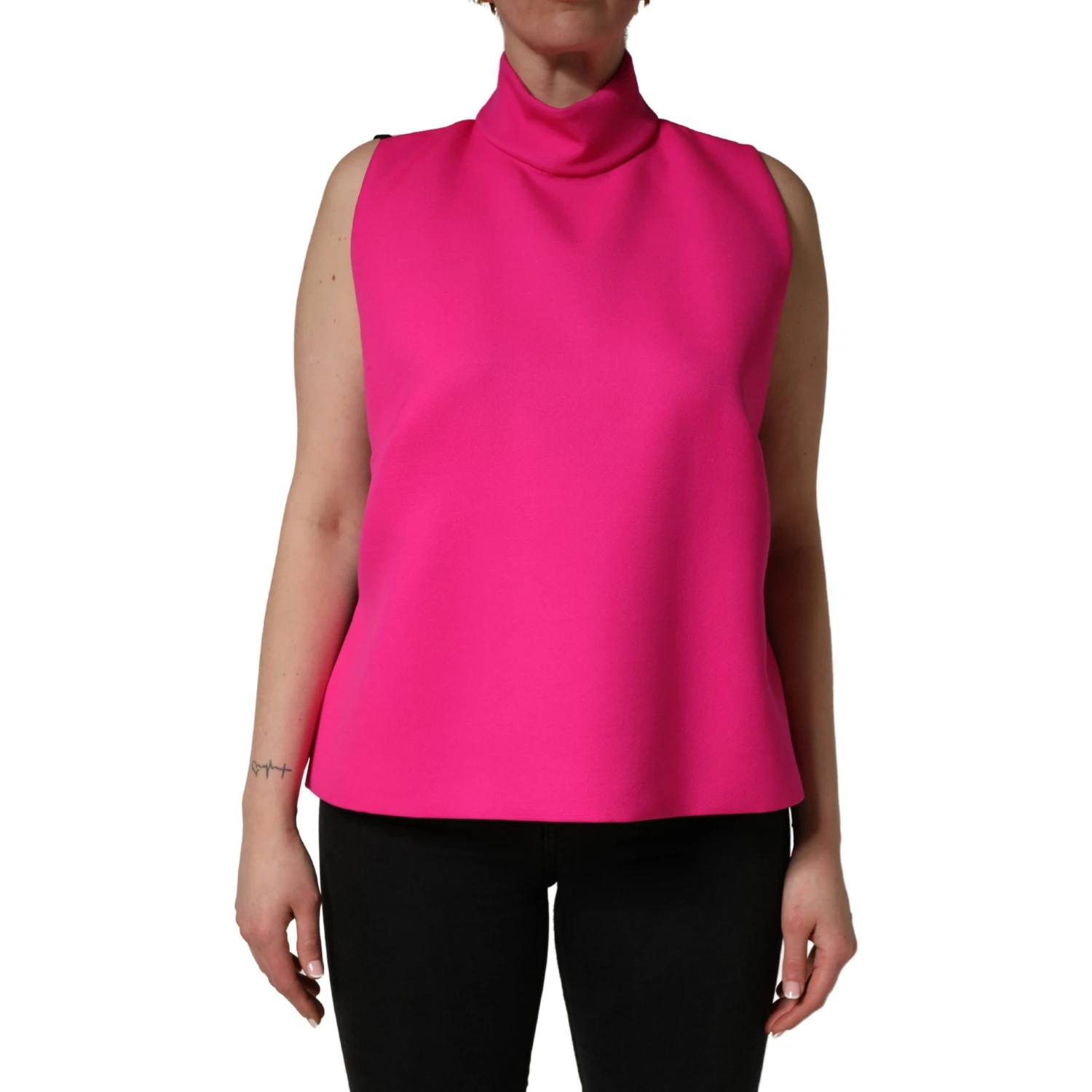 Hot Pink Wool Backless Sleeveless Tank Top