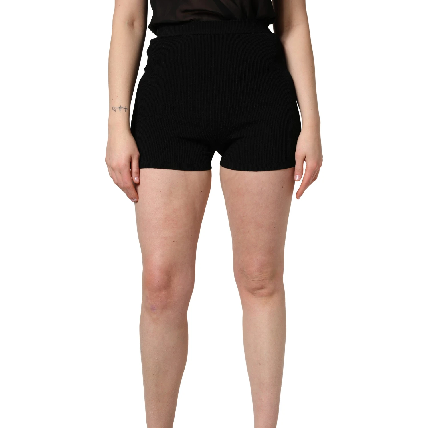 Black Viscose High Waisted Hot Pants Shorts