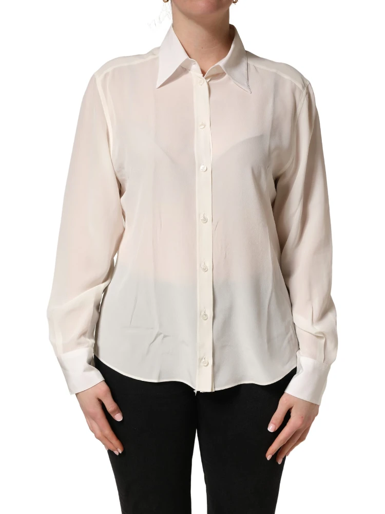 Off White Collared Long Sleeves Blouse Top alternative