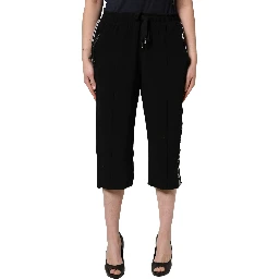 Black Viscose Mid Waist Cropped Women Pants