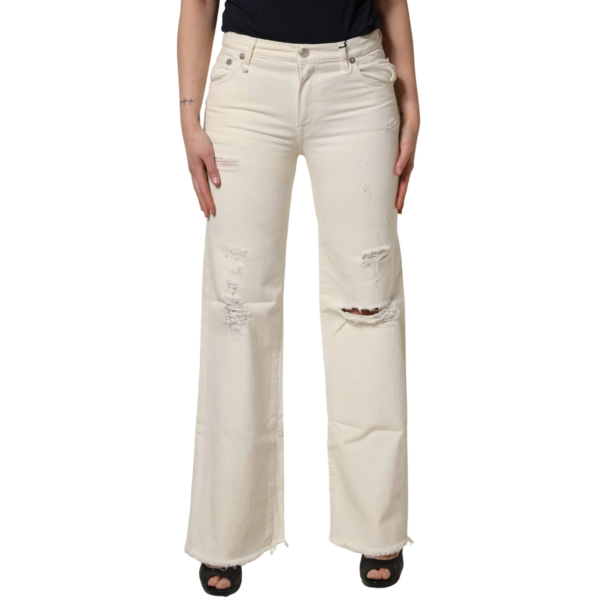 Mid Waisted Bootcut Tattered Denim Trouser Jeans