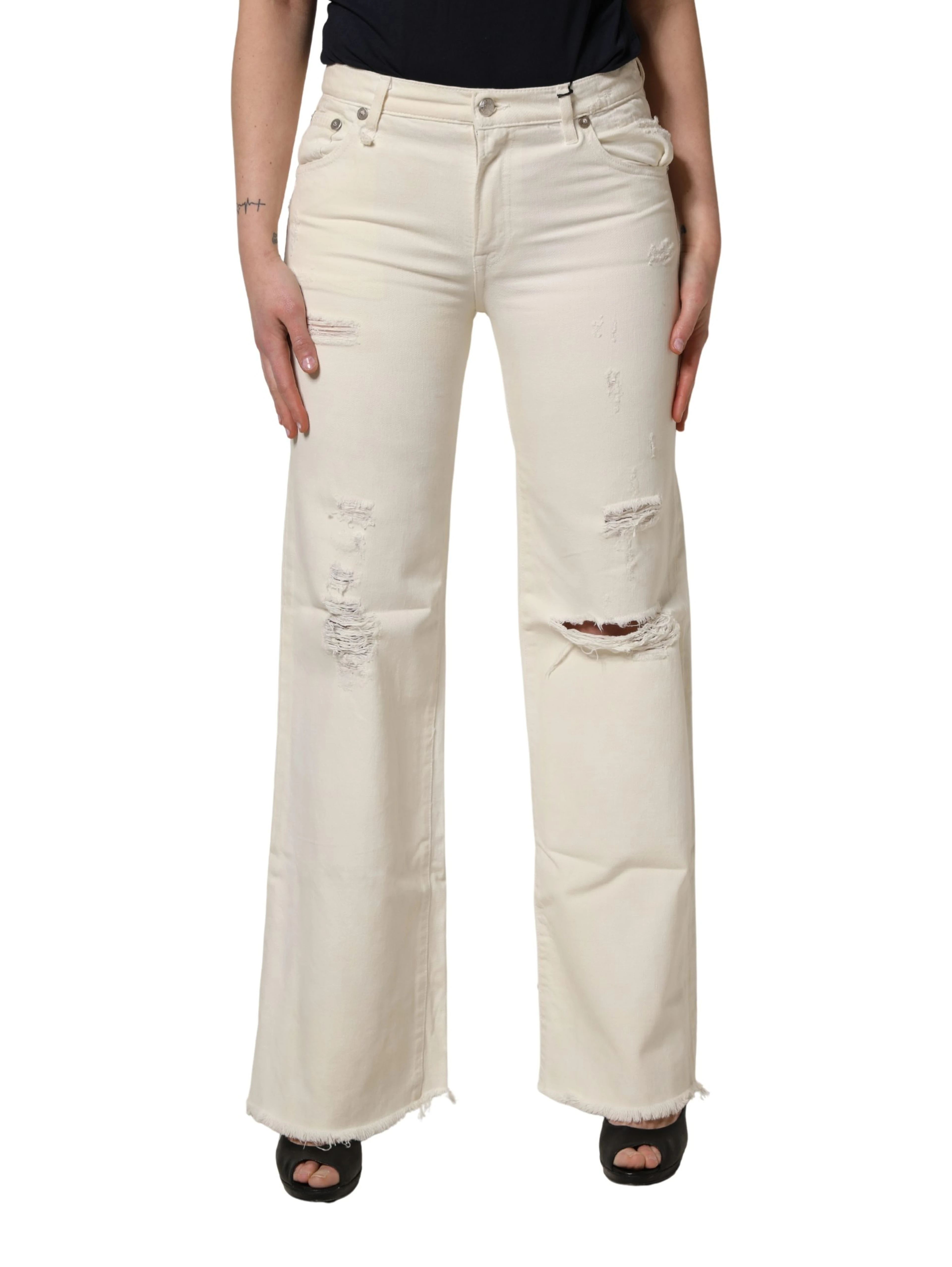 Mid Waisted Bootcut Tattered Denim Trouser Jeans