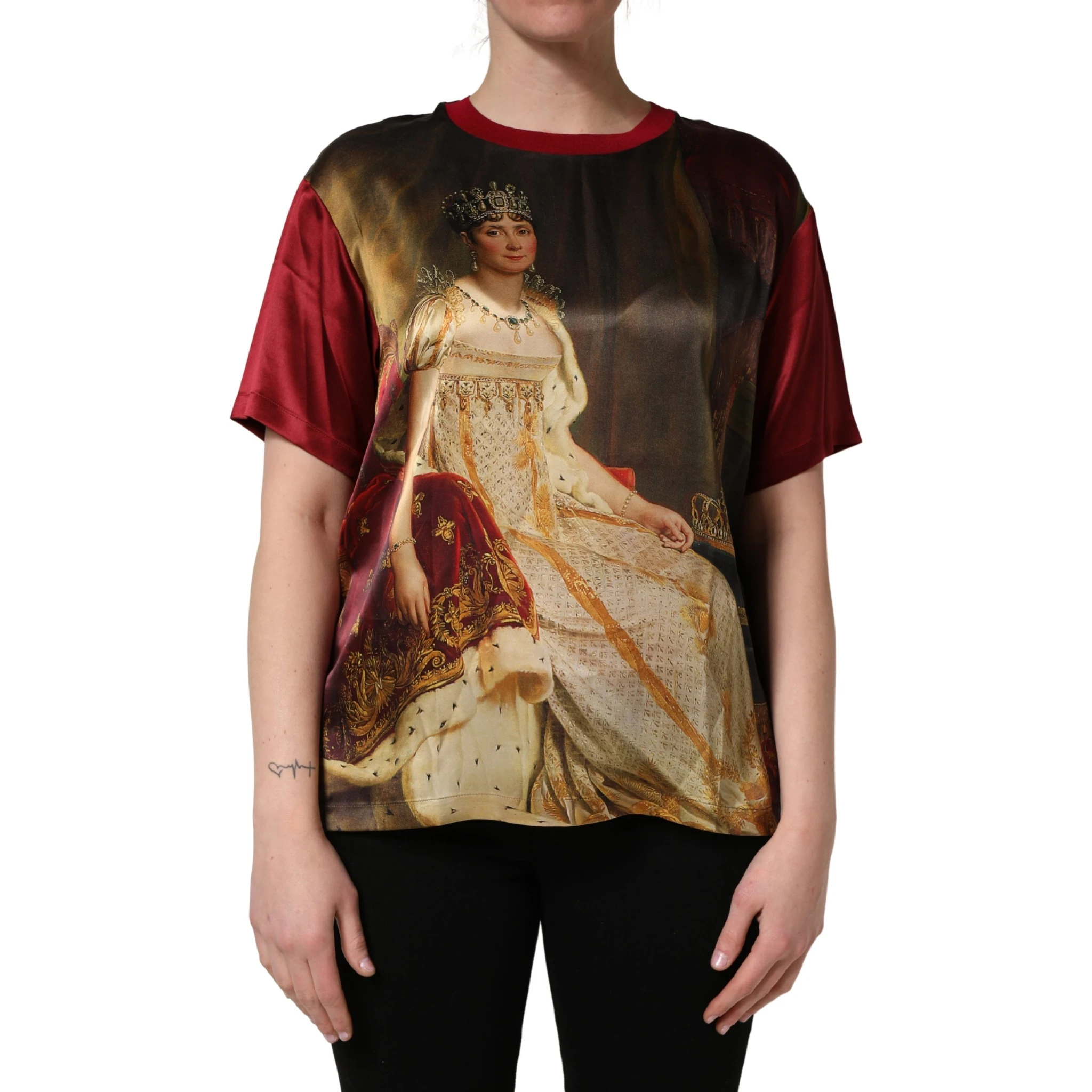 Maroon Royal Crown Dress Queen Painting Silk  T-shirt