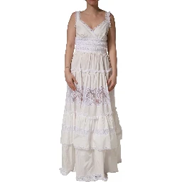 White Cotton Sleeveless Lace Maxi Dress