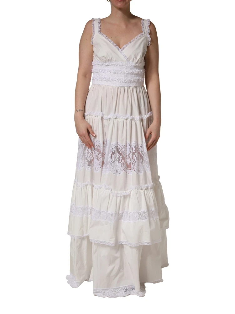 White Cotton Sleeveless Lace Maxi Dress alternative