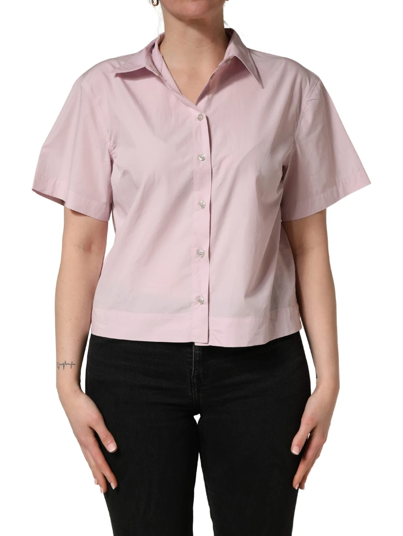 LightPink Cotton Collared Buttoned Blouse  Top