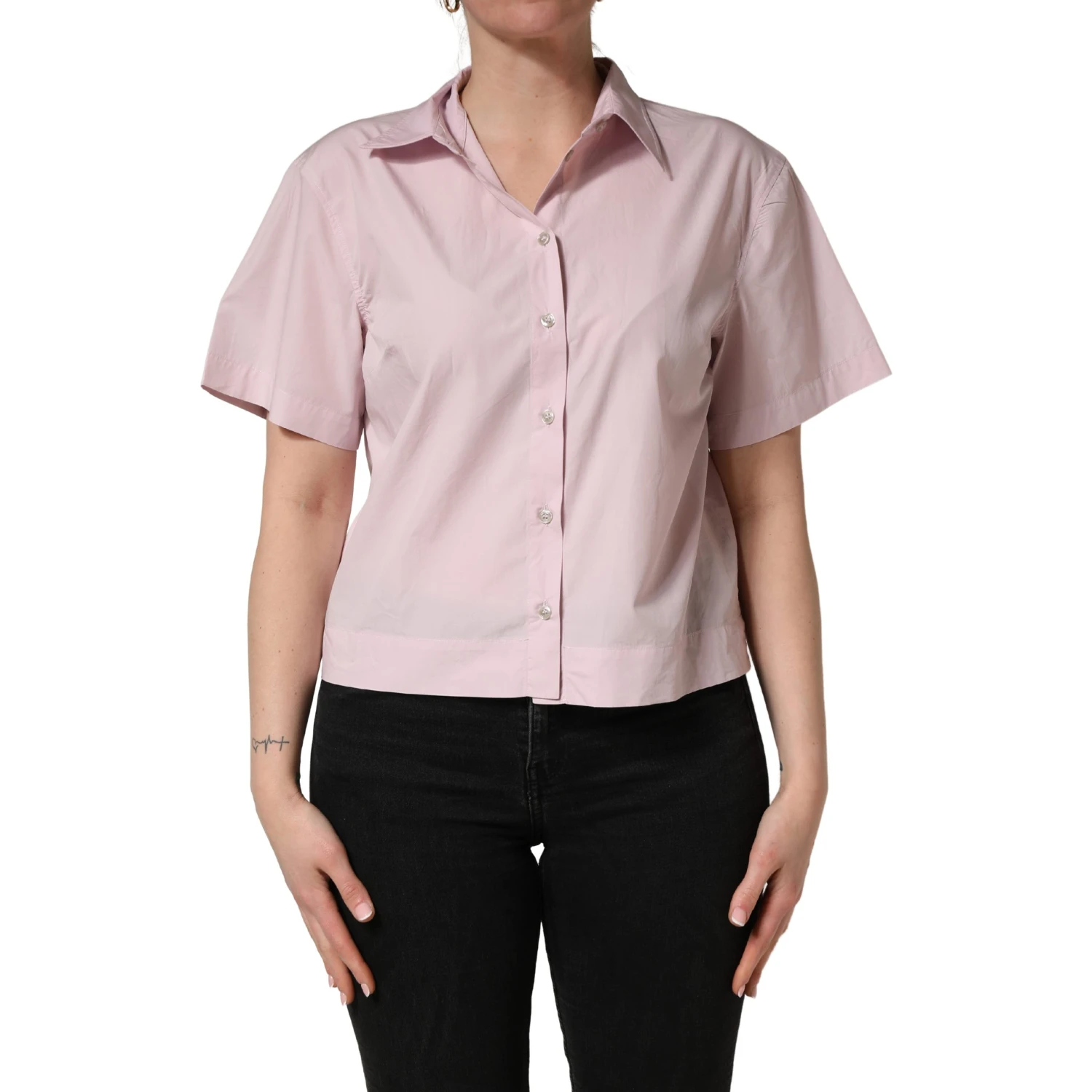 LightPink Cotton Collared Buttoned Blouse  Top