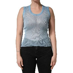 Blue Semi Sheer Ribbed Sleeveless Tank Top