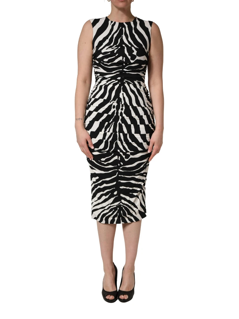 Black White Zebra Cady Calf Length Dress