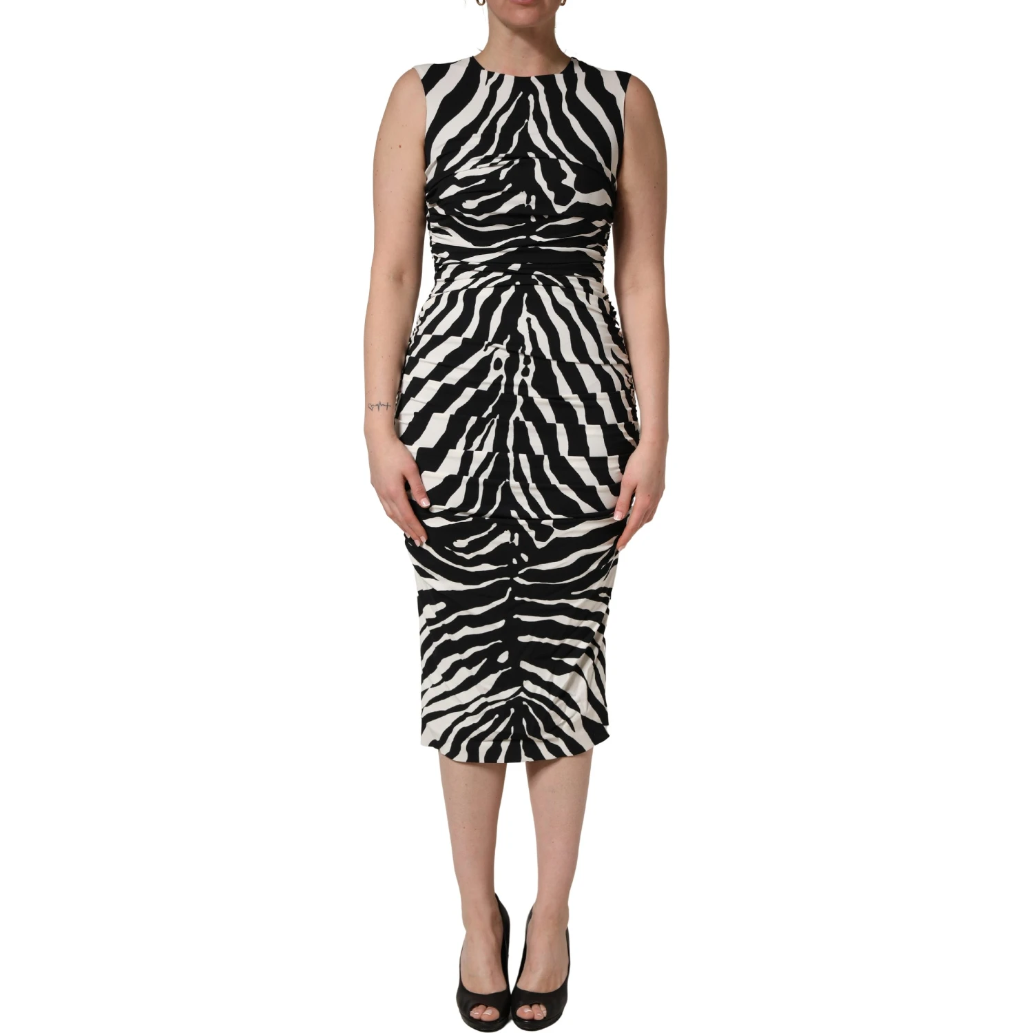 Black White Zebra Cady Calf Length Dress