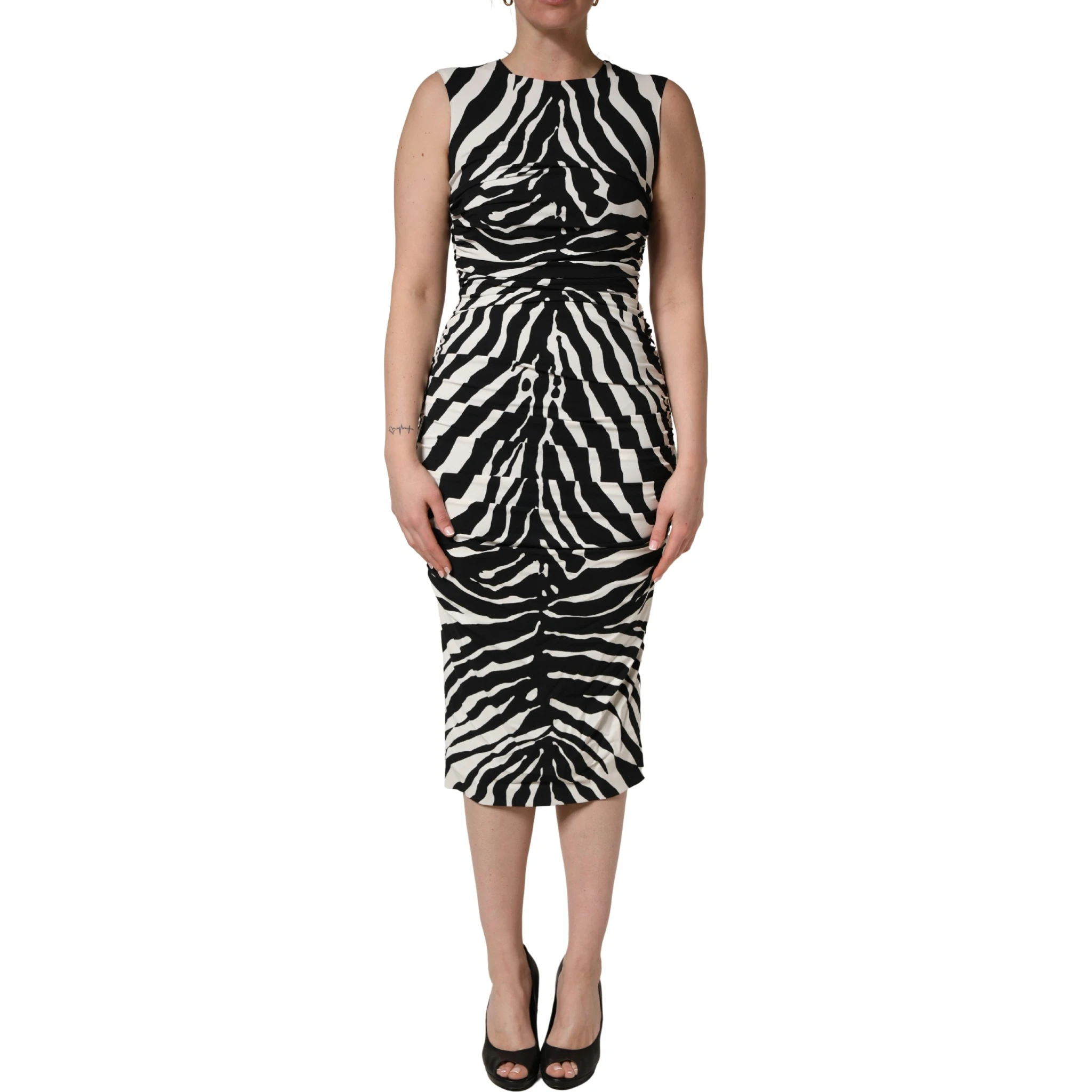 Black White Zebra Cady Calf Length Dress