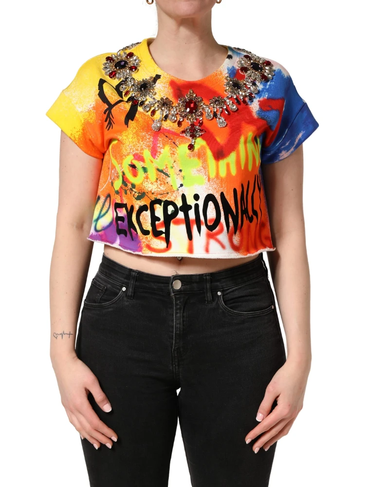 Multicolor Graffiti Crystals Crop Jersey Top alternative