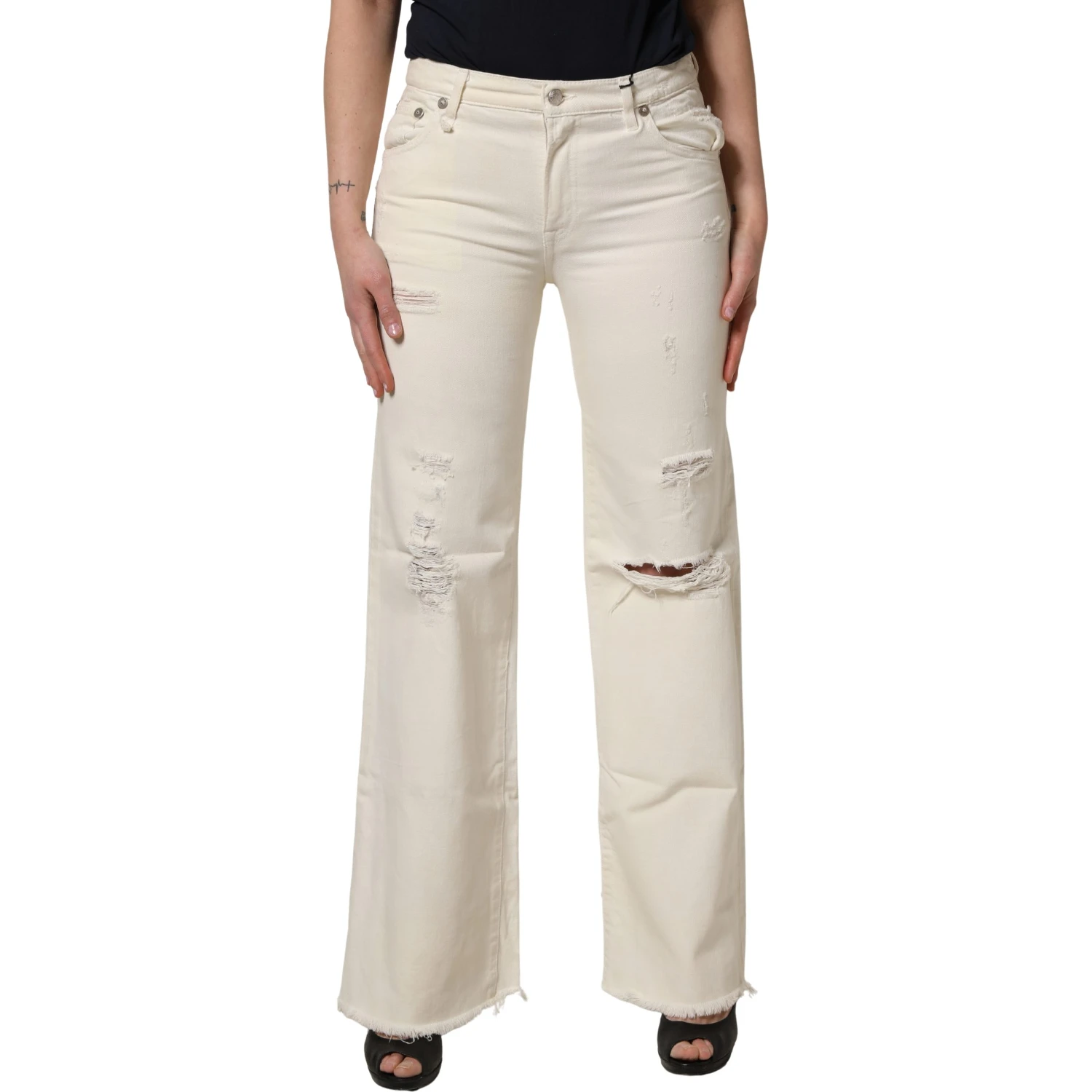 Mid Waisted Bootcut Tattered Denim Trouser Jeans