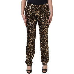 Gold Leopard Sequined Straight Trouser Pants