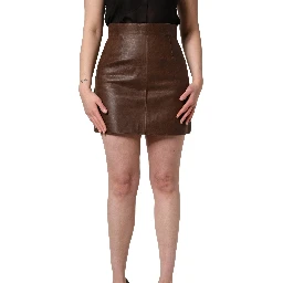 Brown Leather High Waist Bodycon Mini Skirt