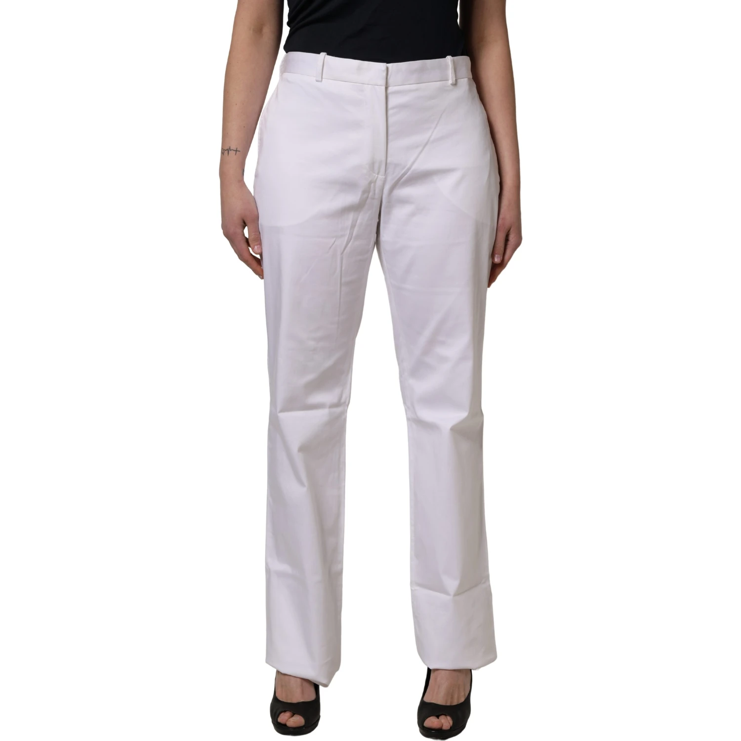 White Mid Waist Straight Chino Women Trouser Pants