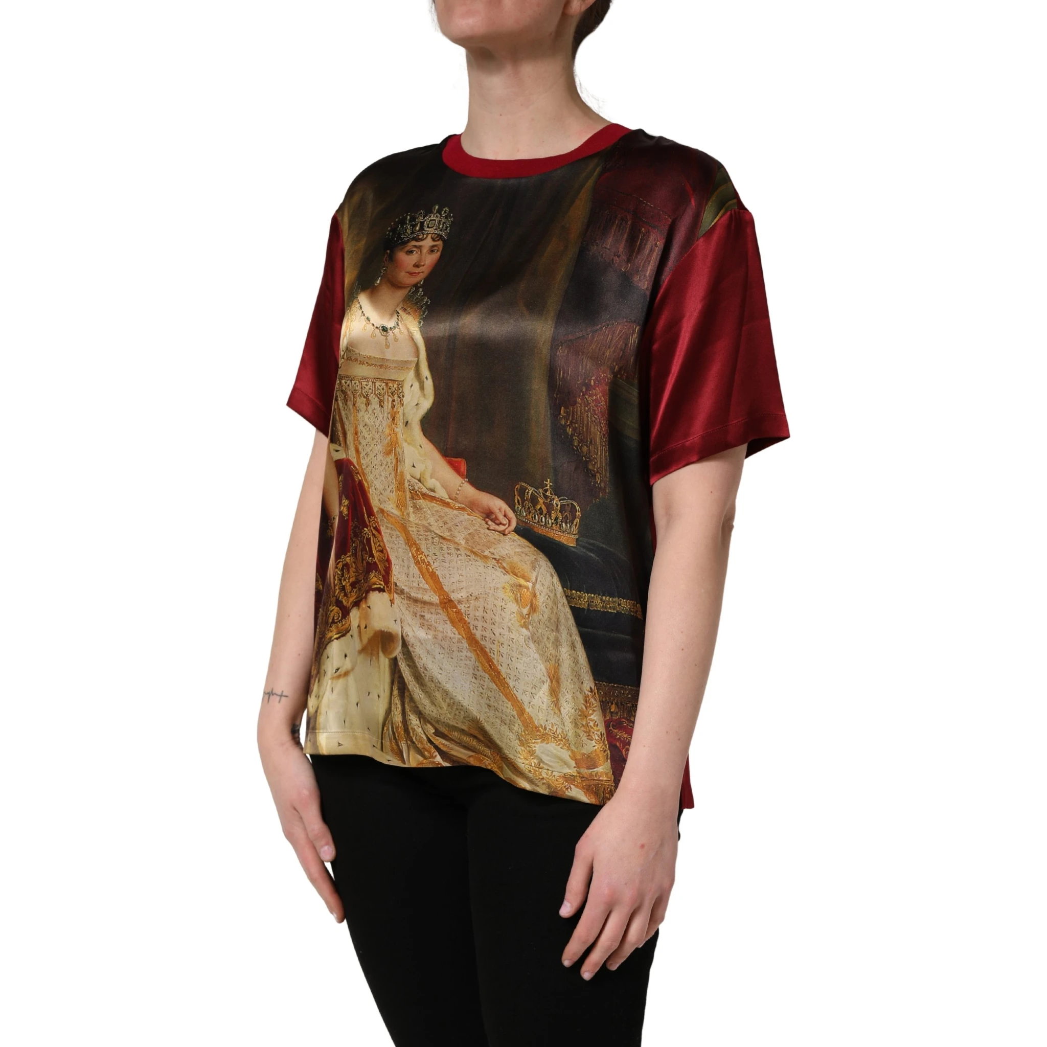 Maroon Royal Crown Dress Queen Painting Silk  T-shirt