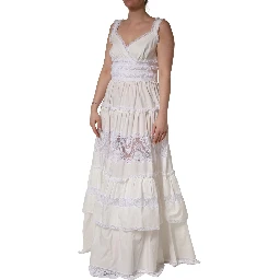 White Cotton Sleeveless Lace Maxi Dress