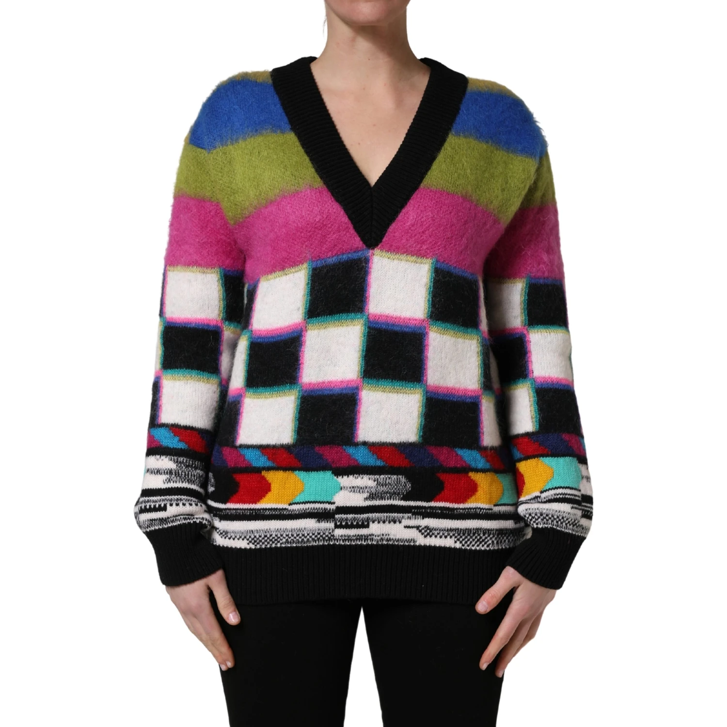 Multicolor Stripes V-neck Pullover Sweater