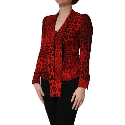 Red Leopard Print Long Sleeves Blouse Top