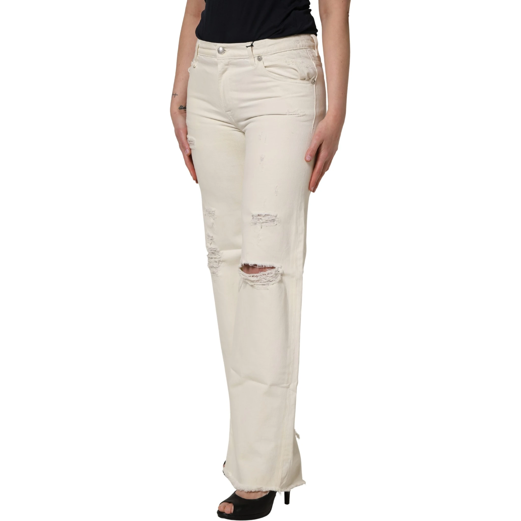 Mid Waisted Bootcut Tattered Denim Trouser Jeans