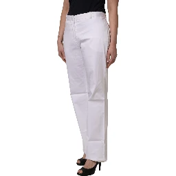 White Mid Waist Straight Chino Women Trouser Pants