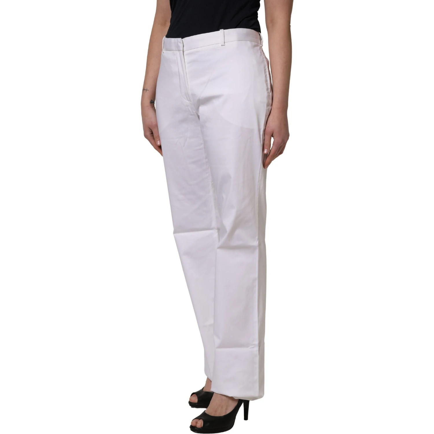 White Mid Waist Straight Chino Women Trouser Pants