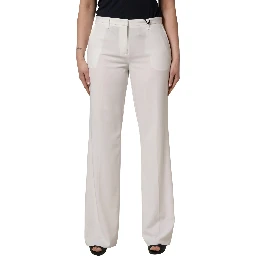 White Mid Waisted Wide Leg Chino Women Trouser Pants