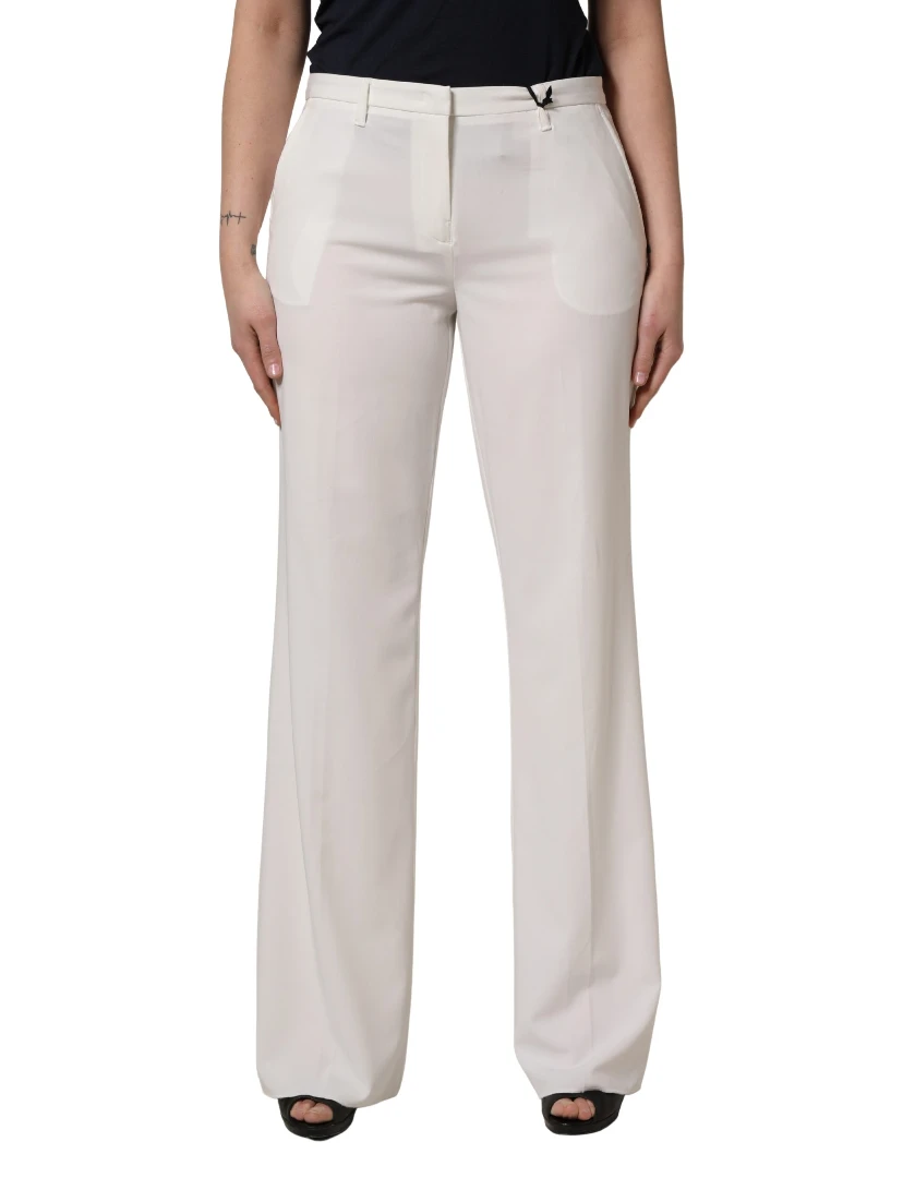 White Mid Waisted Wide Leg Chino Women Trouser Pants