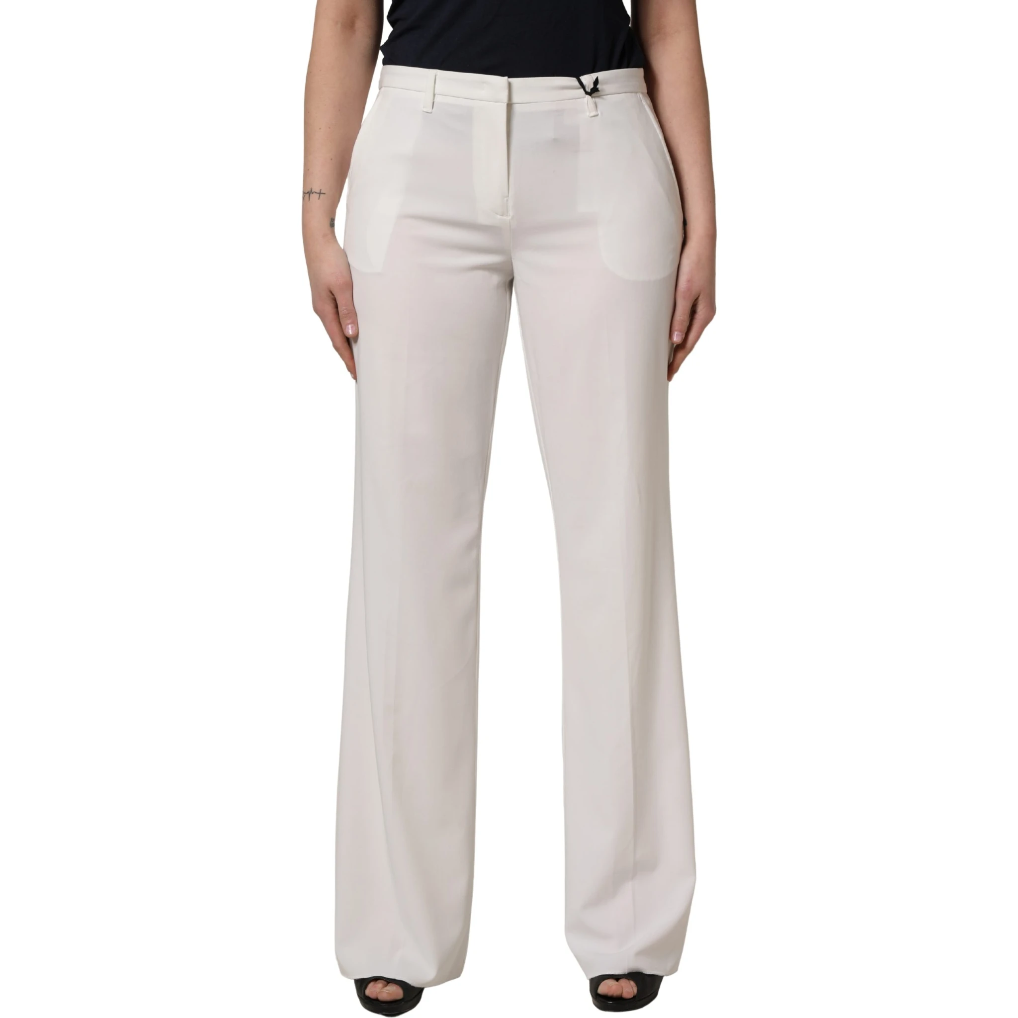 White Mid Waisted Wide Leg Chino Women Trouser Pants