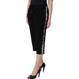 Black Viscose Mid Waist Cropped Women Pants