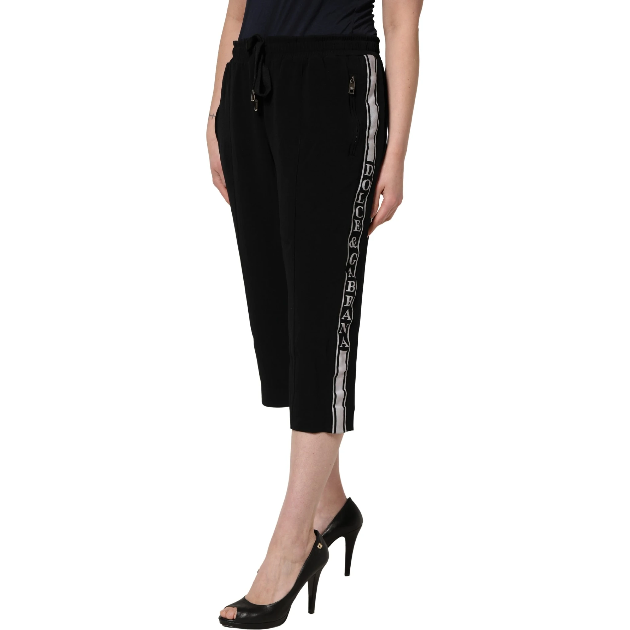 Black Viscose Mid Waist Cropped Women Pants
