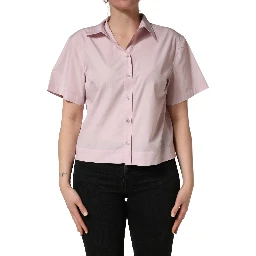 LightPink Cotton Collared Buttoned Blouse  Top