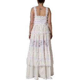 White Cotton Sleeveless Lace Maxi Dress
