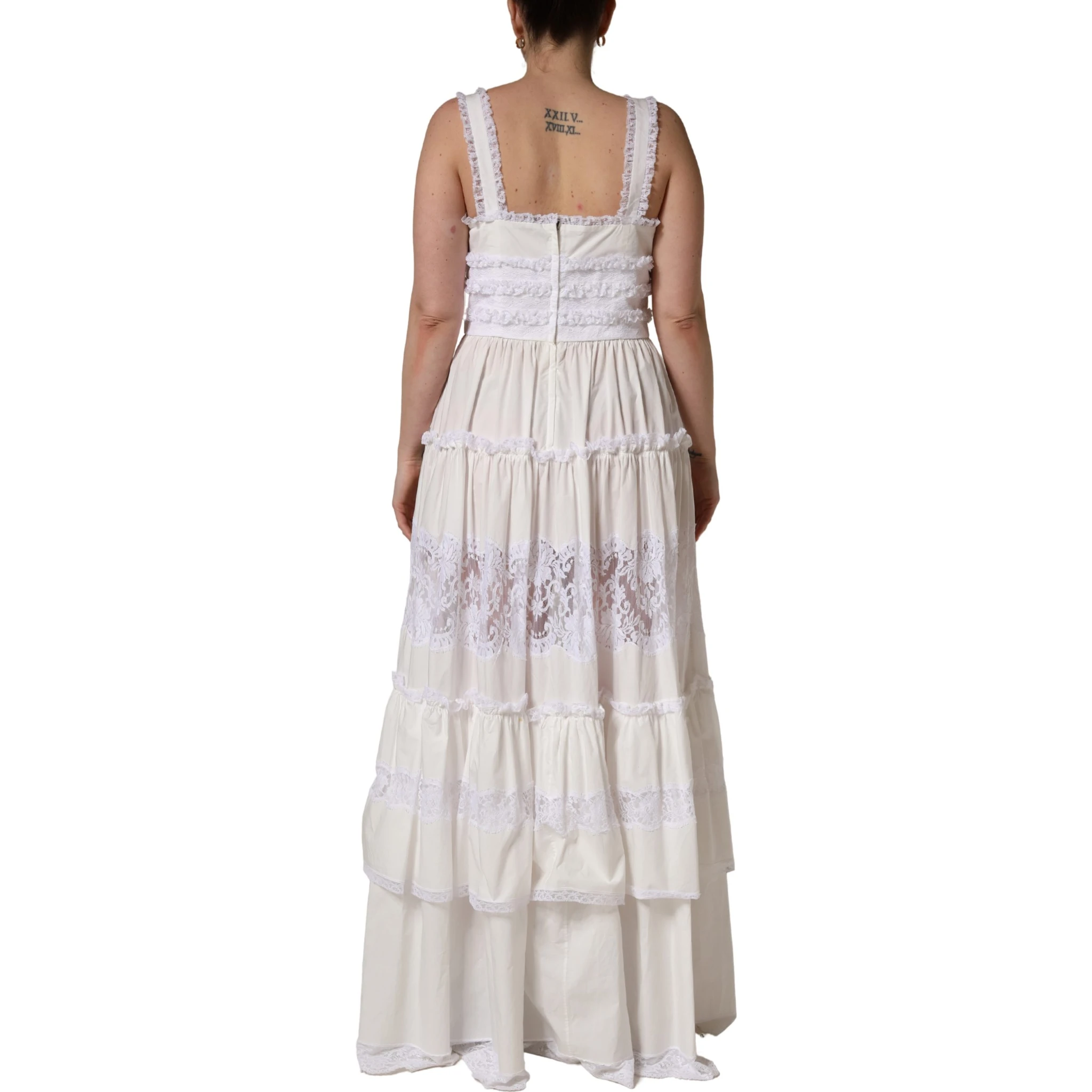 White Cotton Sleeveless Lace Maxi Dress