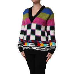 Multicolor Stripes V-neck Pullover Sweater