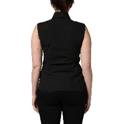 Black Cotton Sleeveless Collared Blouse Top