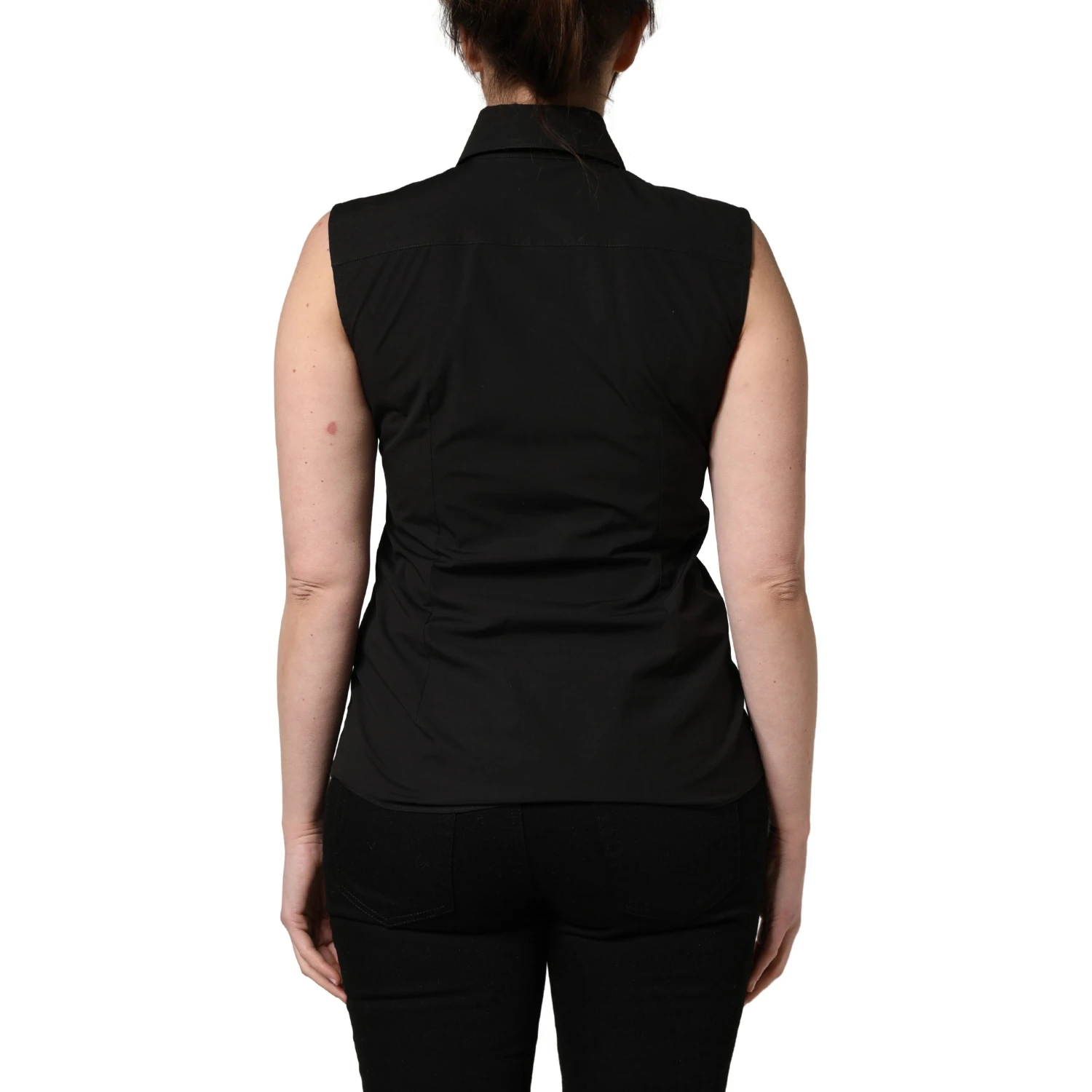 Black Cotton Sleeveless Collared Blouse Top